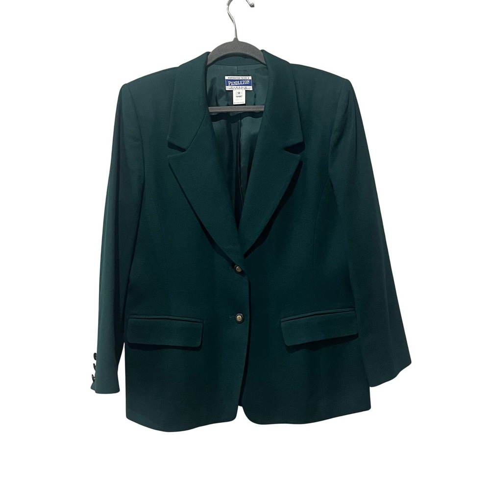 Pendleton Blazer Women 12 Green Wool Two Button Made in USA Classic Academia